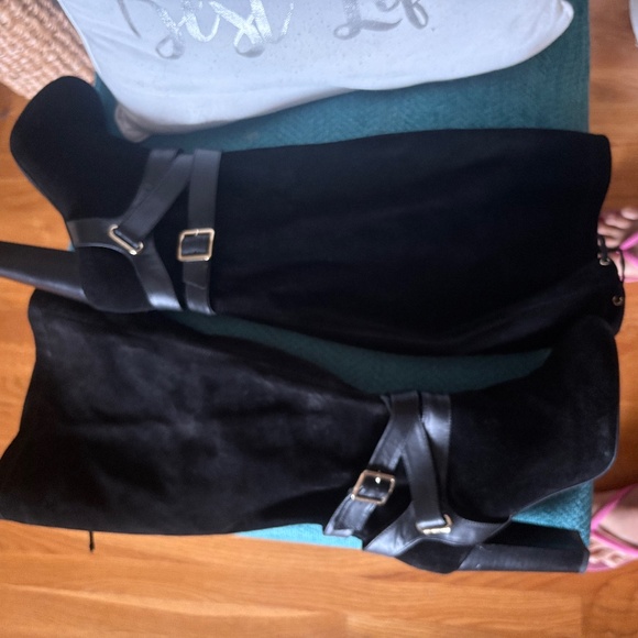 Torrid Black Suede Leather Harness  Tall Heel Boots Size 9 - Picture 1 of 3